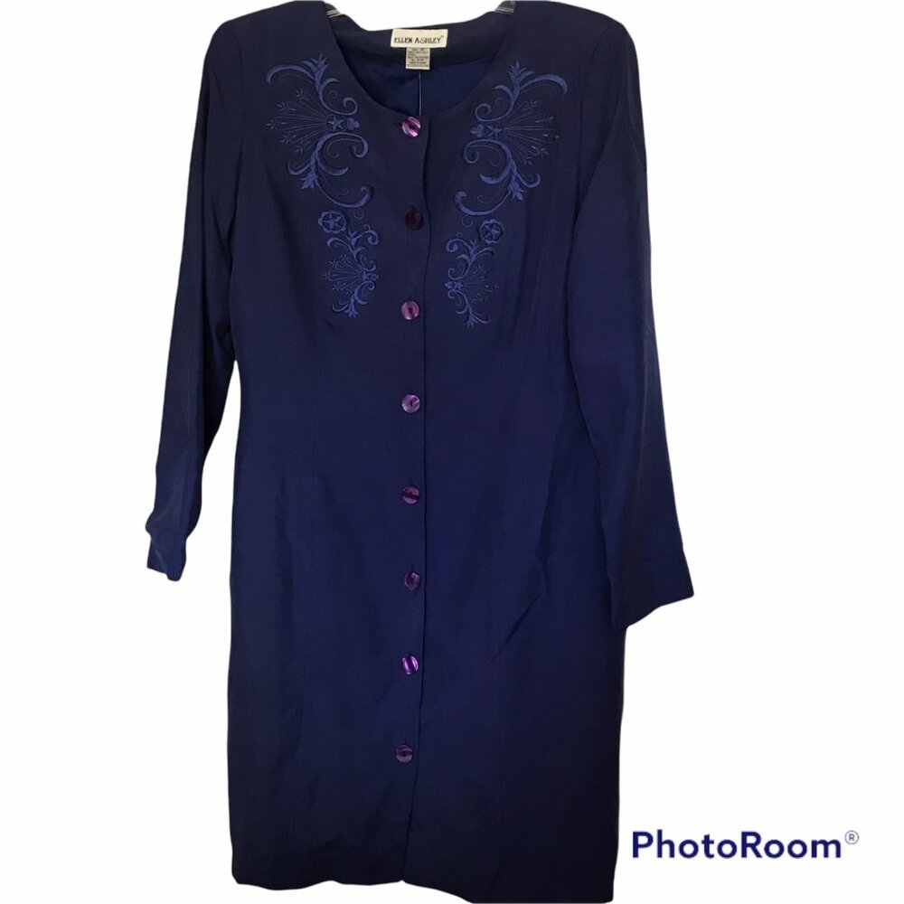 Ellen Ashley Women's Blue Silk Long Sleeve Dress Size 10 New Without Tags